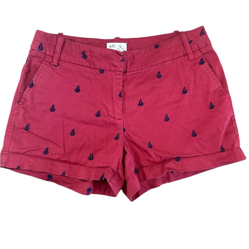 Telluride red‎ with navy blue embroidered sailboat shorts Sz 2